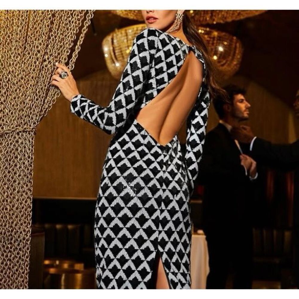 Ramy Brook Celia Sequin Maxi Dress In Black Checkmate - Picture 2 of 15